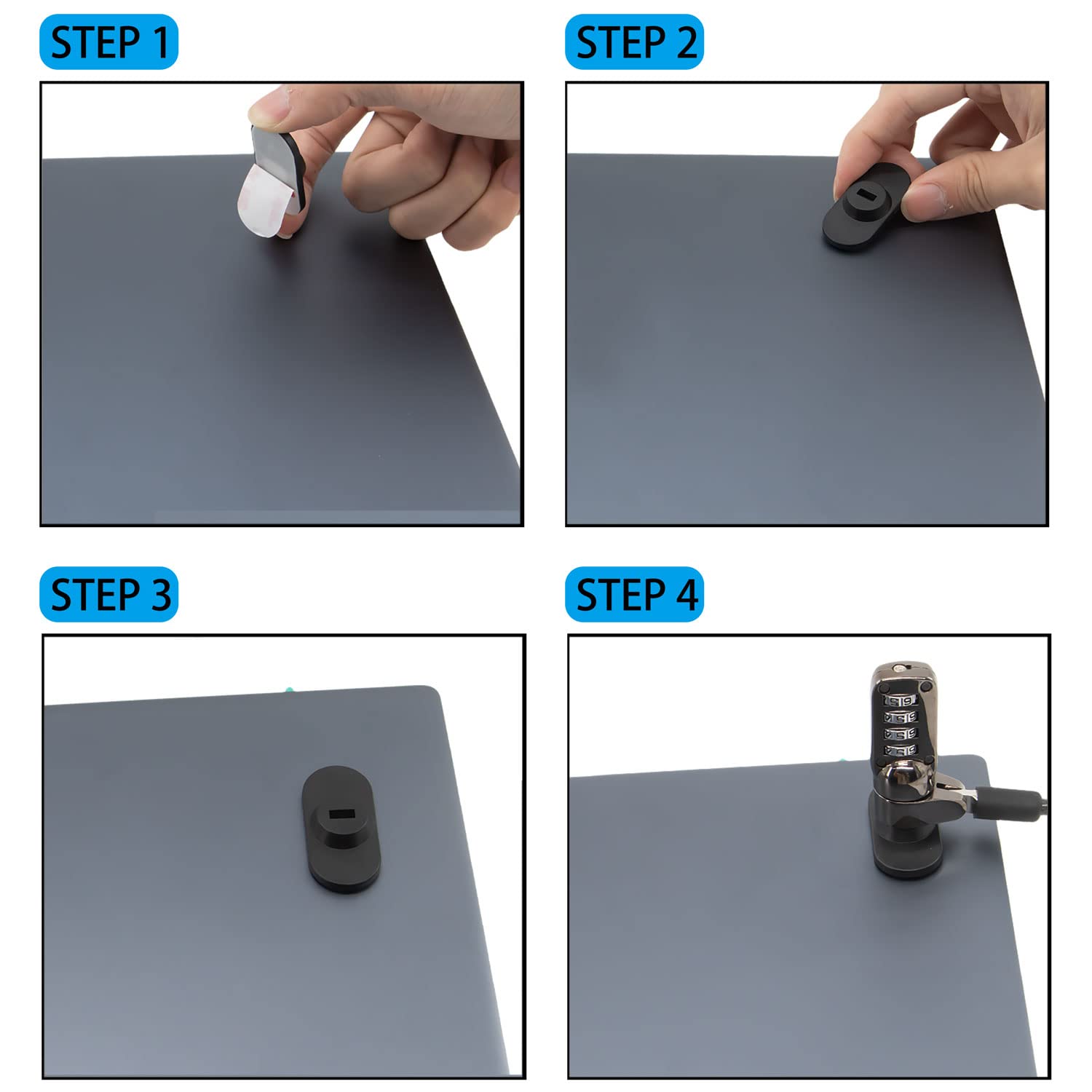 Zolunu 5Pack Anti Theft Self Adhesive Security Plate With Slot For Cables To Lock Down Laptops, Mac Book, Tablets, Ipad, Or Othe