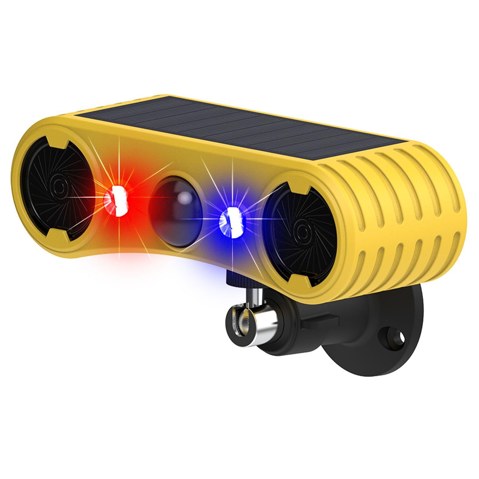 HULPPRE Solar Outdoor Motion Sensor Alarm-13 Sounds Including Dog Barking&Gunshot,2 * 130db Loud Noise Maker,4 Modes,Red&Blue Mo