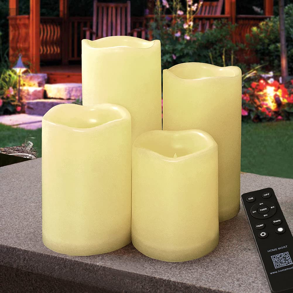 Home Most Set Of 4 Led Pillar Candles Outdoor Ip65 Waterproof 3X4 3X5 3X6 3X7 Cream Color   Pillar Candles Battery Powered With