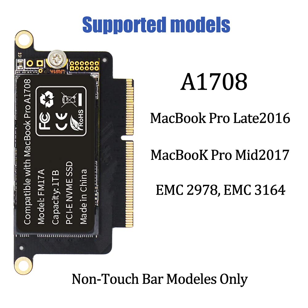 Fleane Fm17A 1Tb Pcie 3.0X4 Nvme 3D Nand Tlc Flash Ssd For Macbook Pro Retina A1708 (2016 2017) Included Diy Tools (1Tb)