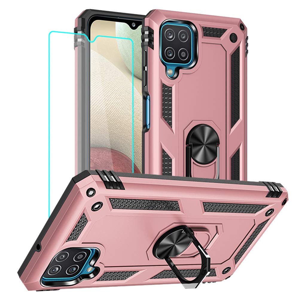 Yiakeng Galaxy A12 Phone Case, Samsung A12 Phone Case with HD Screen Protector, Military Grade Protective Cases with Ring for Sa