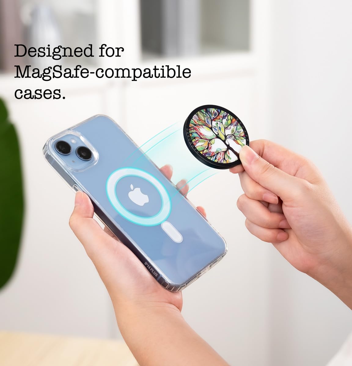 Haobobro Foldable Phone Grip - Magnetic Cell Phone Stand Holder - Compatible With Mag Safe - Microfiber Leather Kickstand For Ip