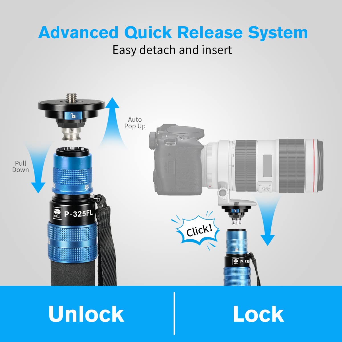 Sirui P 325Fl Carbon Fiber Camera Monopod Kit, 70.7'' Lightweight Professional Video Monopod With Vh 10 Fluid Video Head, Tripod