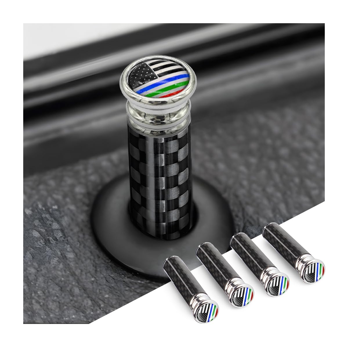 Moly Magnolia 4Pcs Car Door Lock Knobs, American Flag Carbon Fiber Door Lock Pin Cover, Decorative Modification Door Lock Bolt P