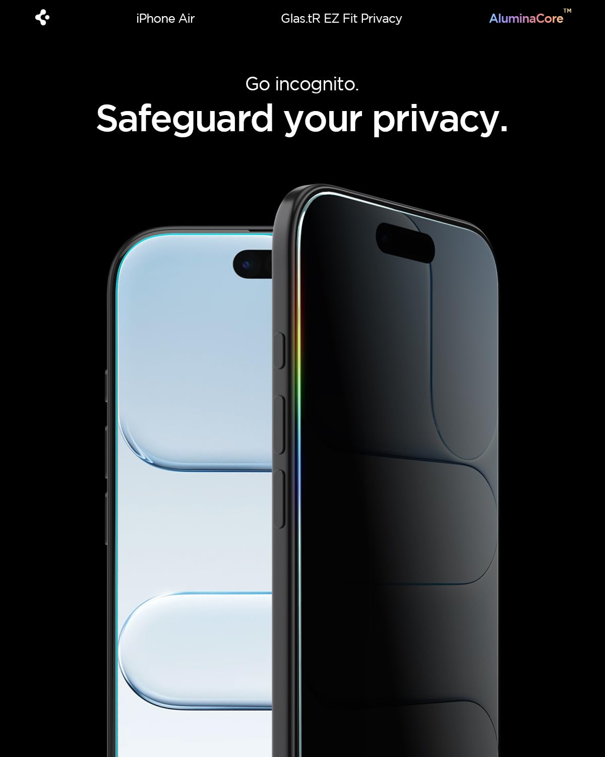 Spigen Aluminacore Tempered Glass Screen Protector [Glas.Tr Ez Fit - Privacy] Designed For Iphone Air [2 Pack] 9H+ Hardness, Alu