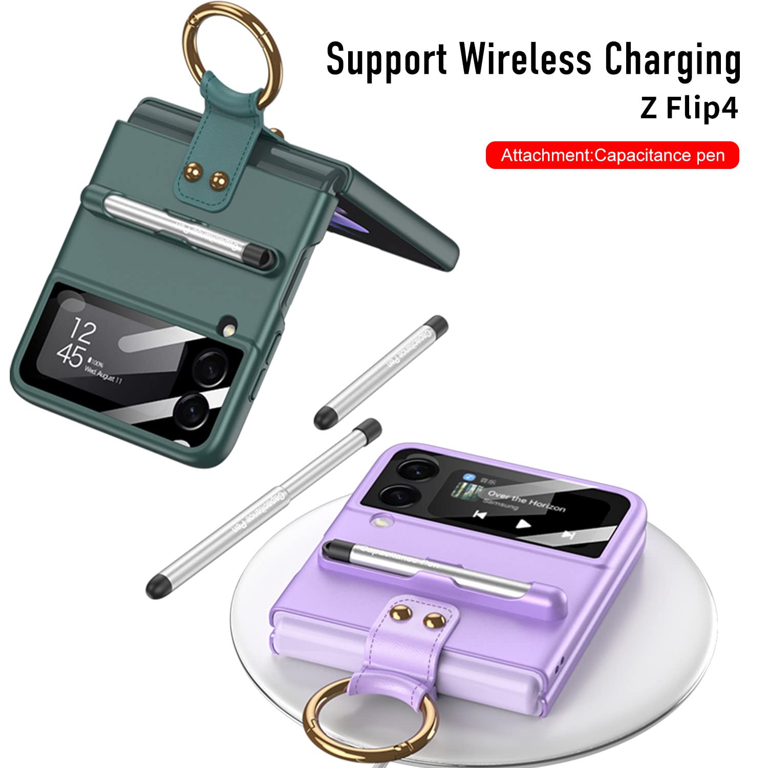 Liulanz For Samsung Galaxy Z Flip 4 Case With Pen And Ring,Ultra Thin Matte Leather Anti Drop Phone Cover With Camera Screen Pro