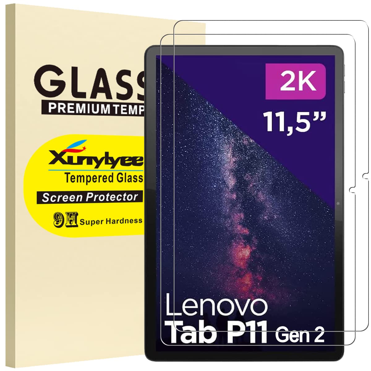 Xunylyee [2 Pack Screen Protector For Lenovo Tab P11 2Nd Gen 11.5 Inch, Easy Installation Tempered Glass For Lenovo Tab P11 2Nd 