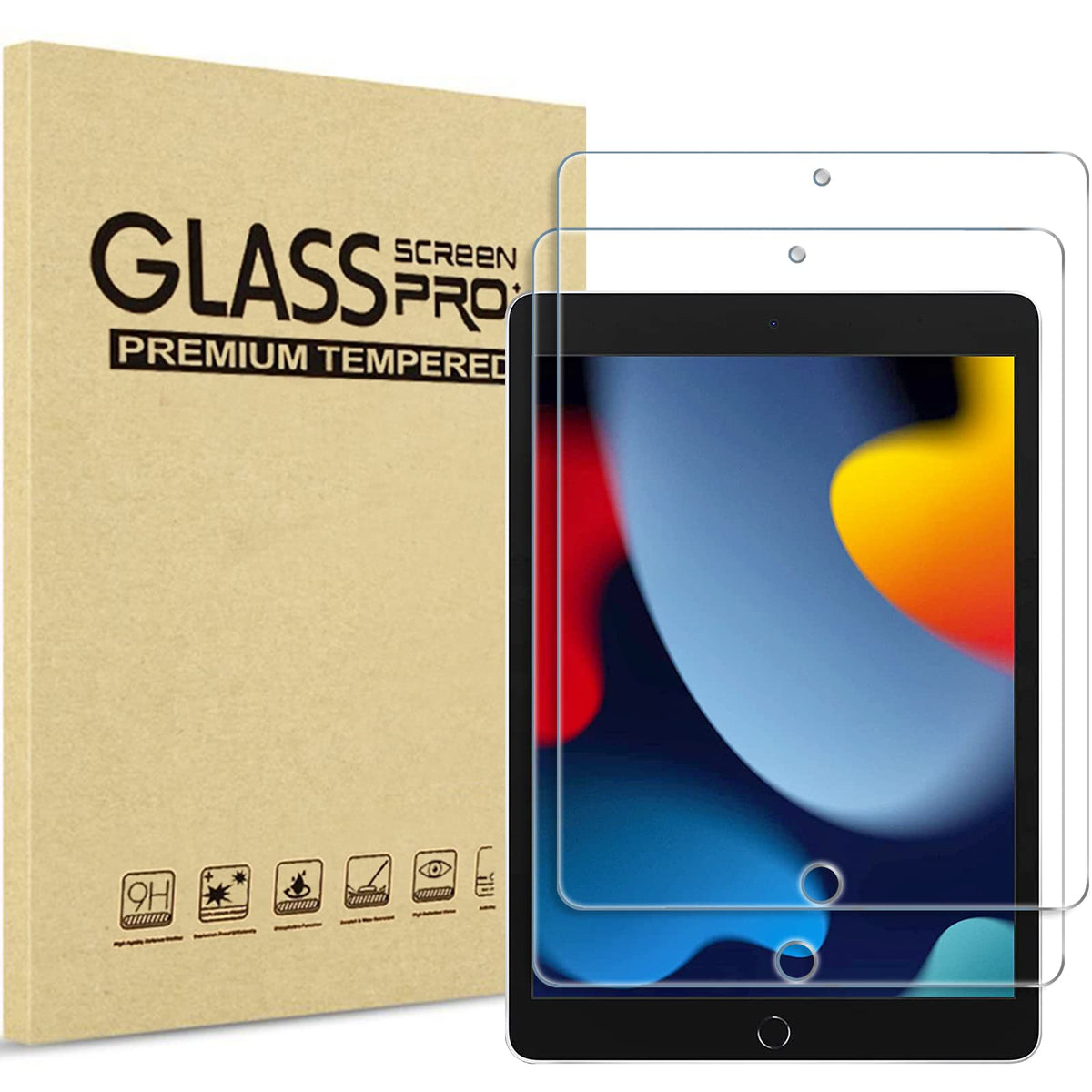 Procase 2 Pack Screen Protector For Ipad 10.2 9Th 2021/ 8Th 2020/ 7Th 2019, Tempered Glass Film For A2602/A2603/ A2270/A2428/ A2197/A2198/A2201  Clear
