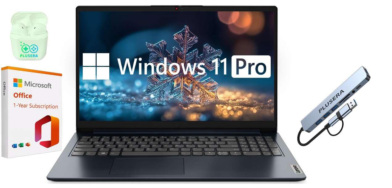 Lenovo IdeaPad 15.6 Laptop, 12GB RAM 640GB Storage (256GB SSD+128GB eMMC+256GB Docking Station), Windows 11 Pro with 1-Year Micr