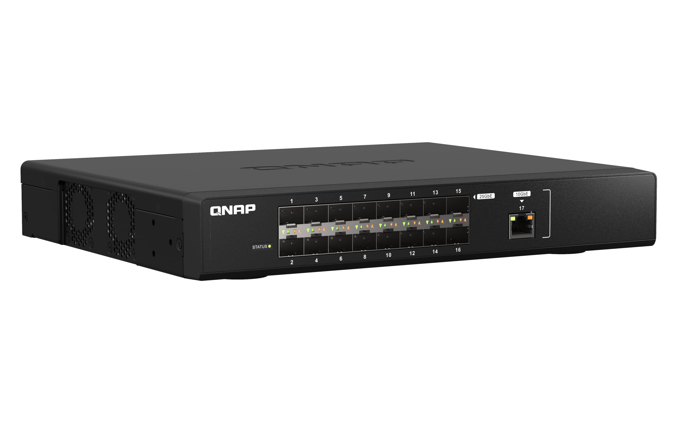 QNAP QSW M5216 1T US 16 Port 25GbE Managed Network Switch with 10GbE connectivity for Backbone Networks. Layer 2, Web Management