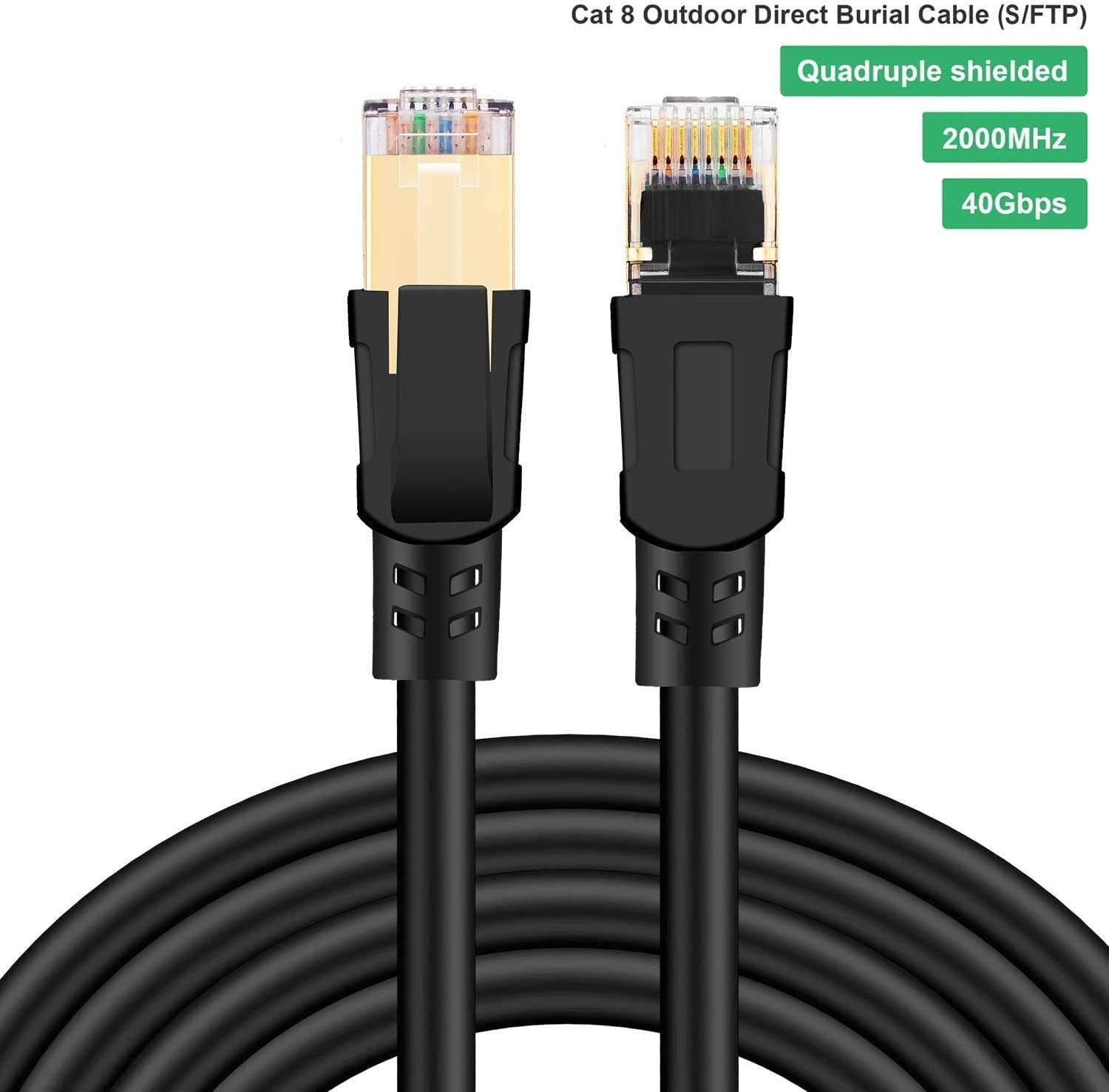 Veetcom Cat8 Ethernet Cable 65Ft, High Speed 26Awg Cat8 Lan Network Cable 40Gbps, 2000Mhz With Gold Plated Rj45 Connector, Heavy
