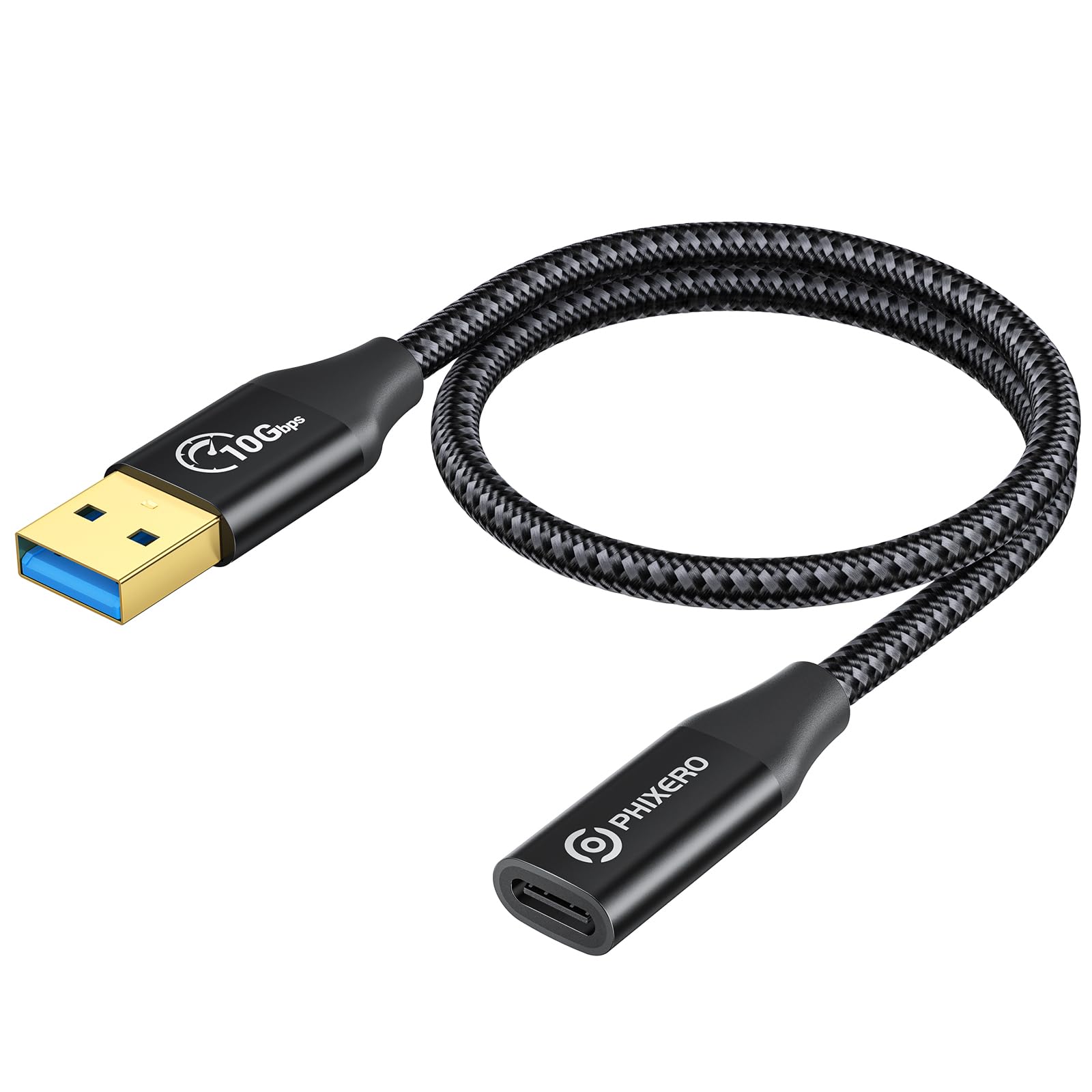 PHIXERO [10Gbps] USB C Female to USB Male Adapter 3.1 Gen 2 (1 Ft), 3A Fast Charging USB A to USB C Adapter with 10Gbps Data Tra