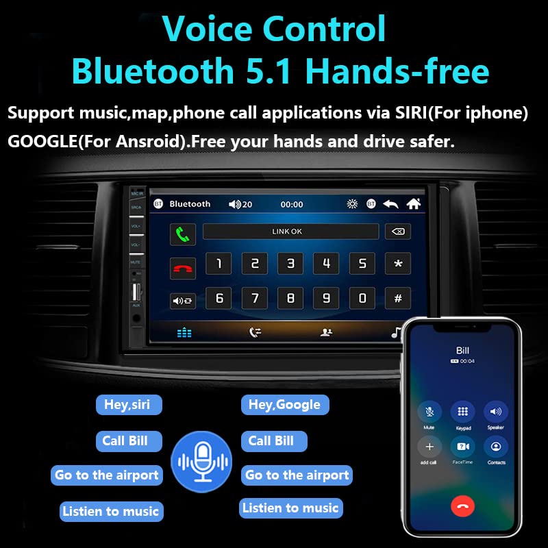 Naifay Double Din Car Stereo Compatible With Apple Carplay And Android Auto, 7 Inch Hd Touchscreen Car Radio Car Audio Receivers