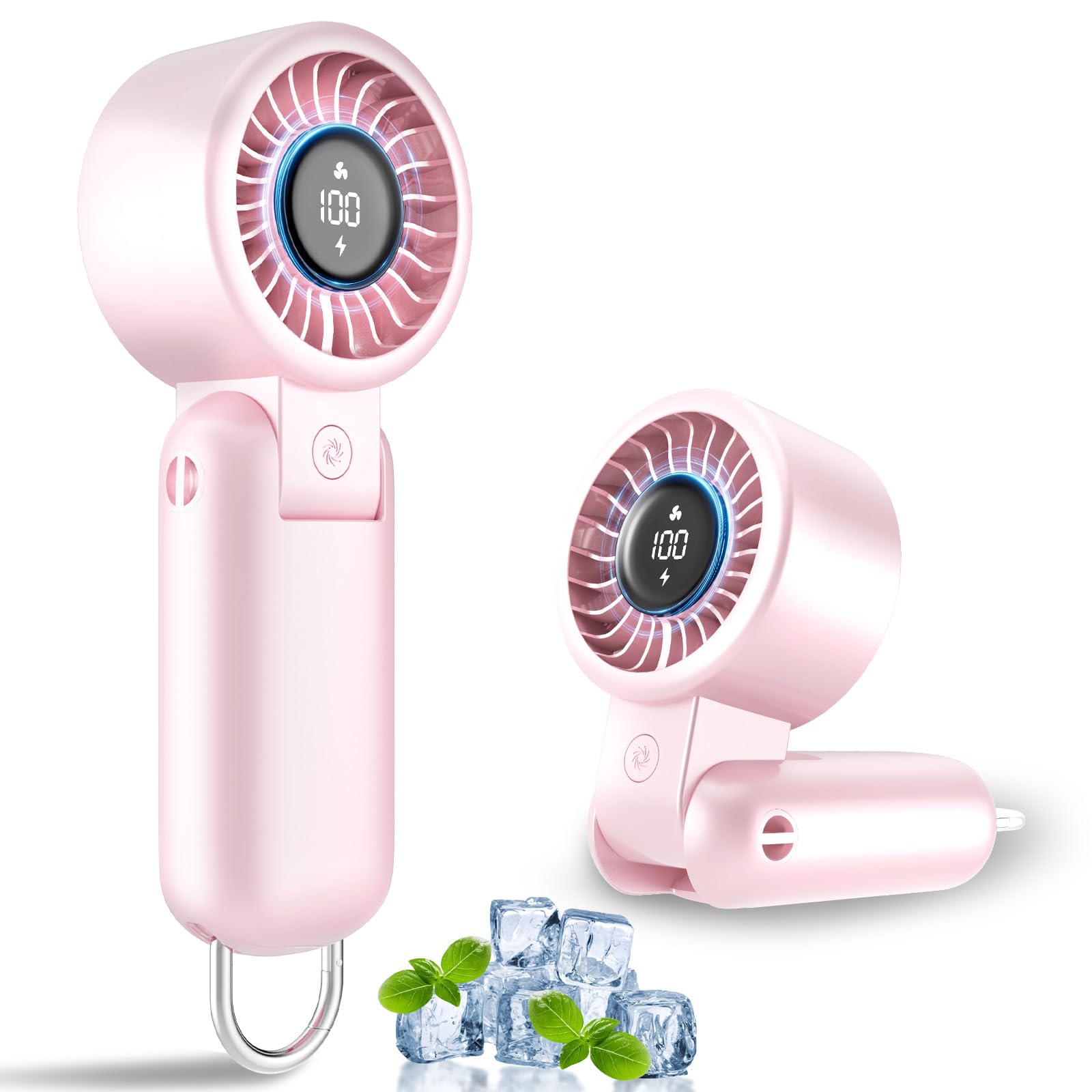 AUIIAH Handheld Fan Turbo - Portable Battery Powered Mini Hand Held Fan Rechargeable with Power Display, 5 Speeds, Personal Pock