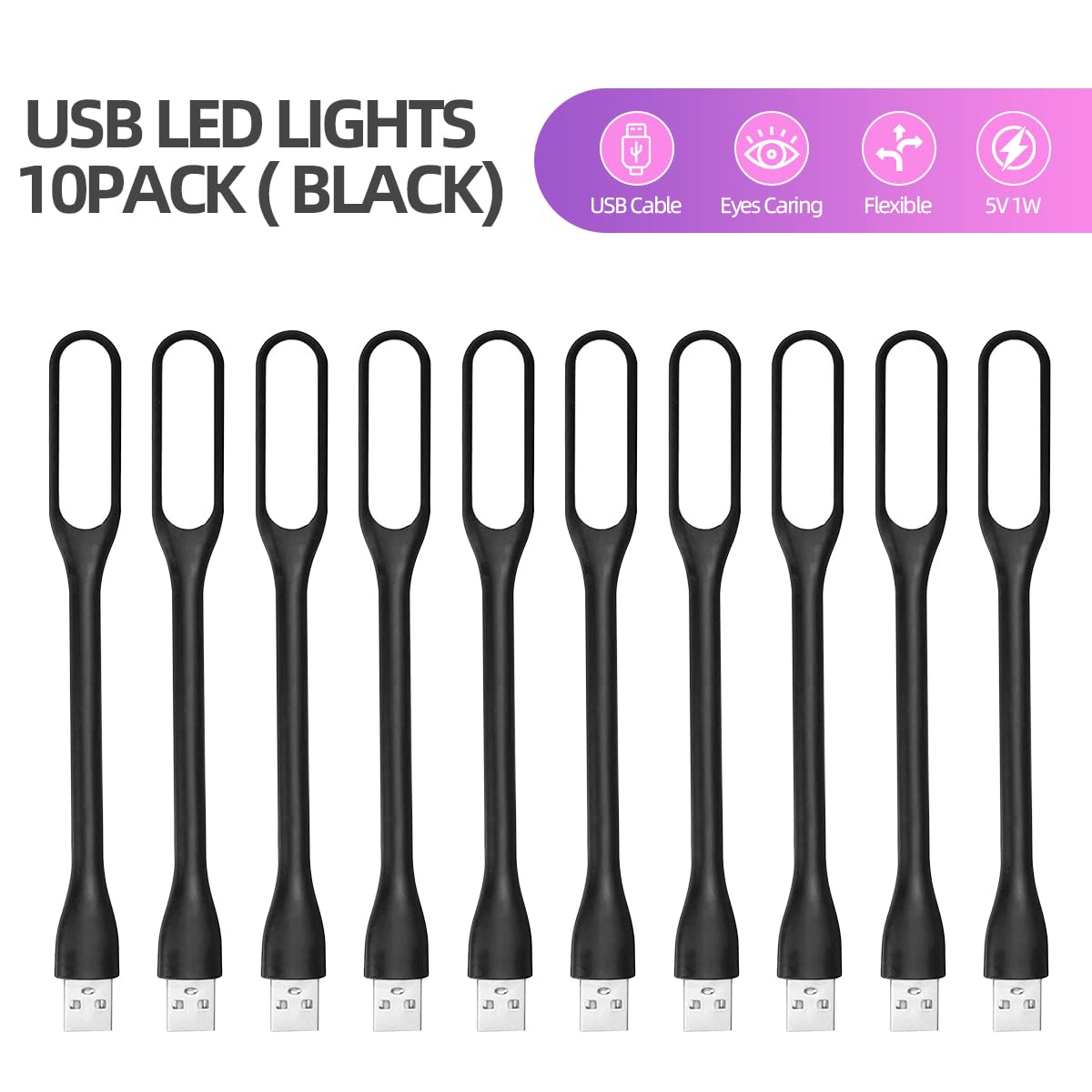 Finenic Usb Led Light Lamp For Power Bank (10 Pcs) Portable Eye Care Mini Night Light With Flexible Arm, Usb Gooseneck Reading L