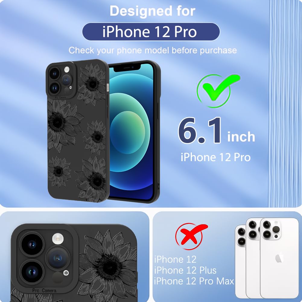 Ook Floral Case For Iphone 12 Pro Case, Cute Sunflower Floral Blooms Design Soft Tpu Shockproof Protective For Women Girls Phone