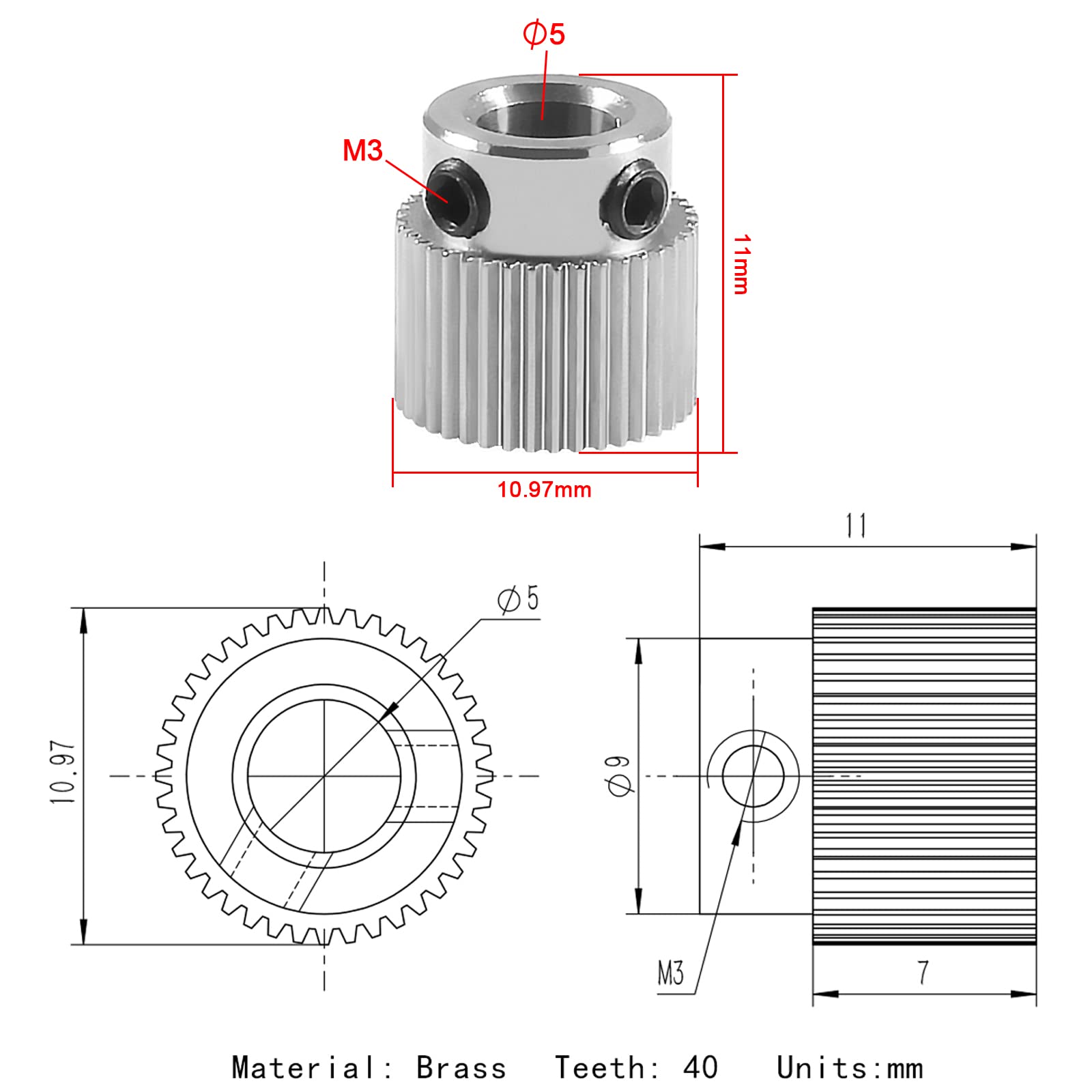 15Pcs Extruder Wheel Gear 3D Printer Parts 36 Teeth Gear Stainless Steel Extruder Gear Compatible For Cr 10, Cr 10S, S4, S5, End