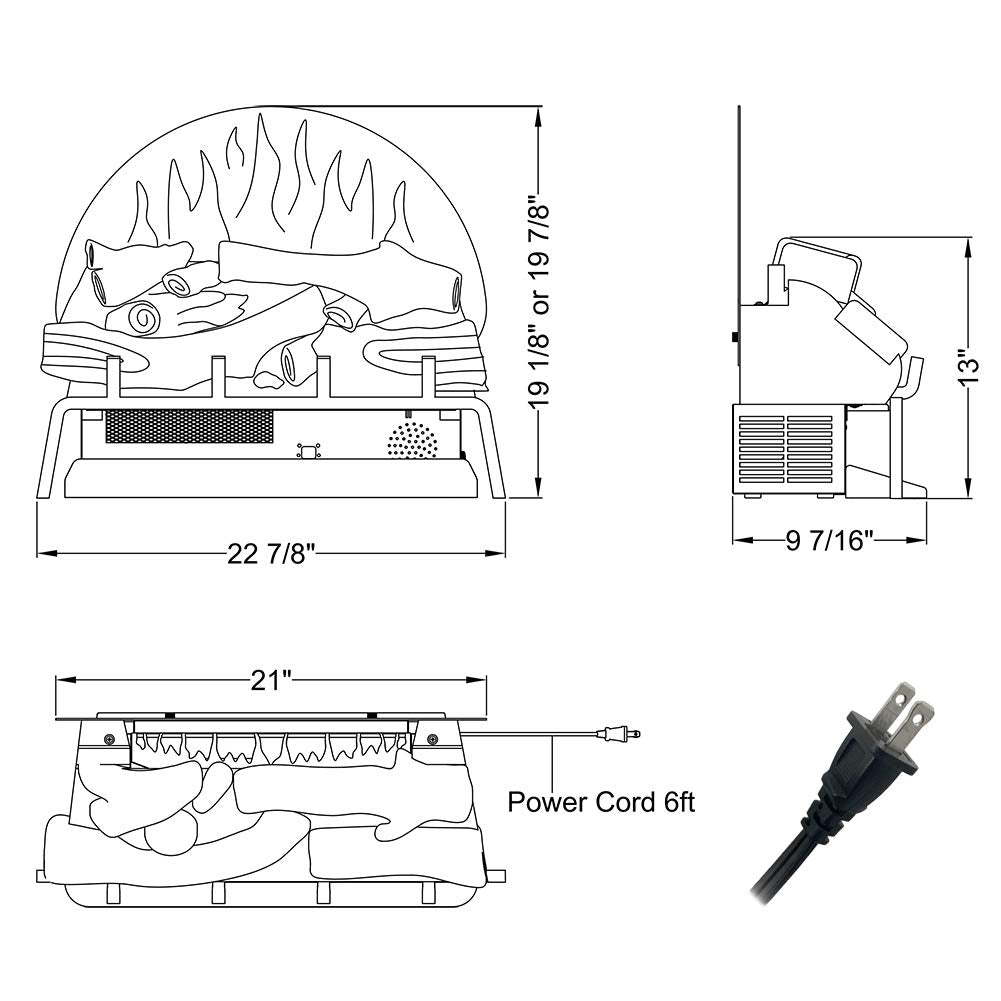 Legendflame 23'' W Free Standing Electric Fireplace Log Set (Ef290), Fireplace Insert, Heater 750W/1500W, Crackling Sound, Remot