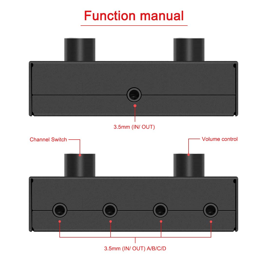 4 Way 3.5Mm Stereo Audio Switch, Aux 3.5Mm Audio Switch Audio Switcher Passive Speaker Headphone Manual Selector Splitter Box Audio Sharing (4/1 In  1/4 Out)
