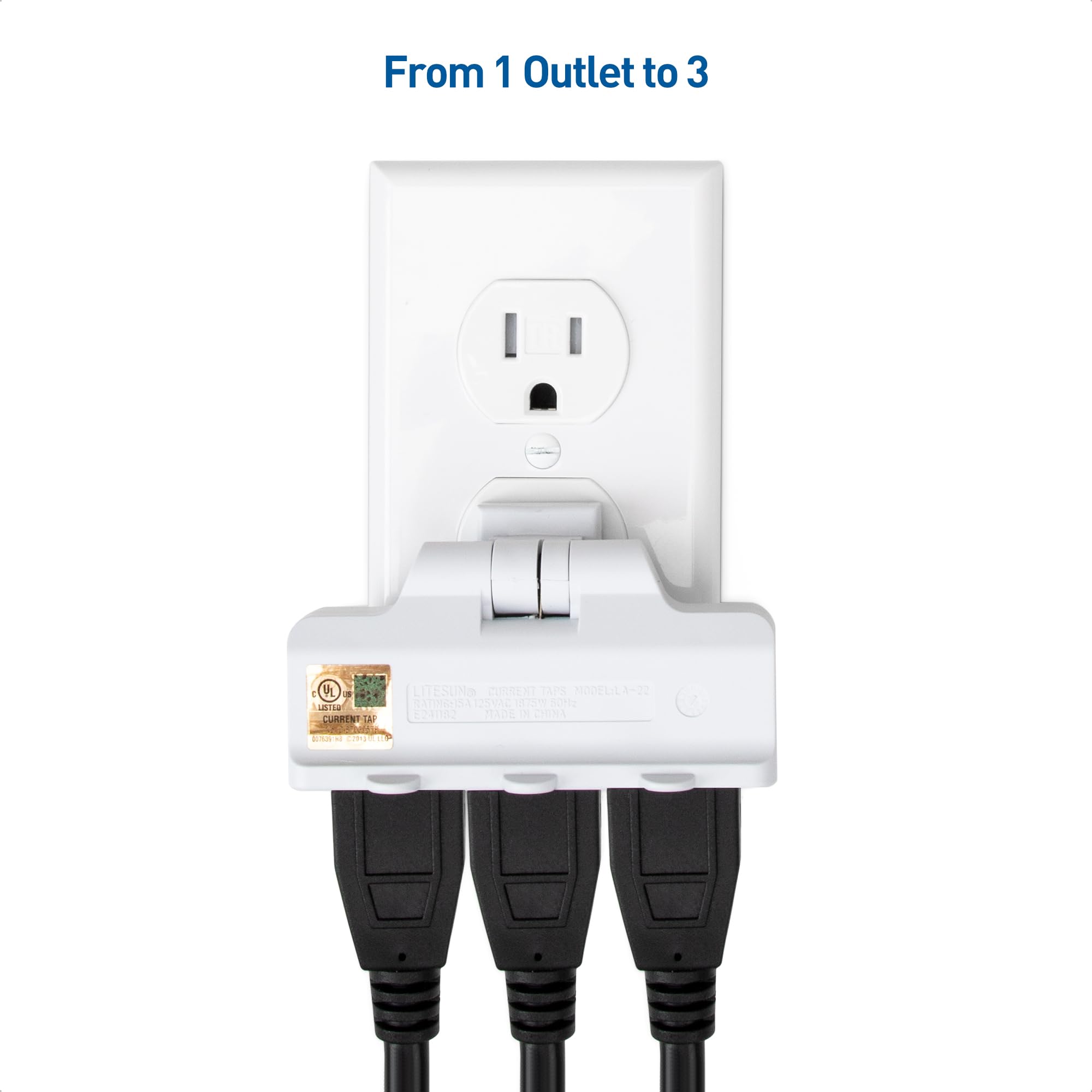 [Ul Listed] Cable Matters 2 Pack 3 Outlet Grounded 180 Degree Swivel Wall Tap In White, (Swivel Outlet, 3 Plug Outlet Adapter, M