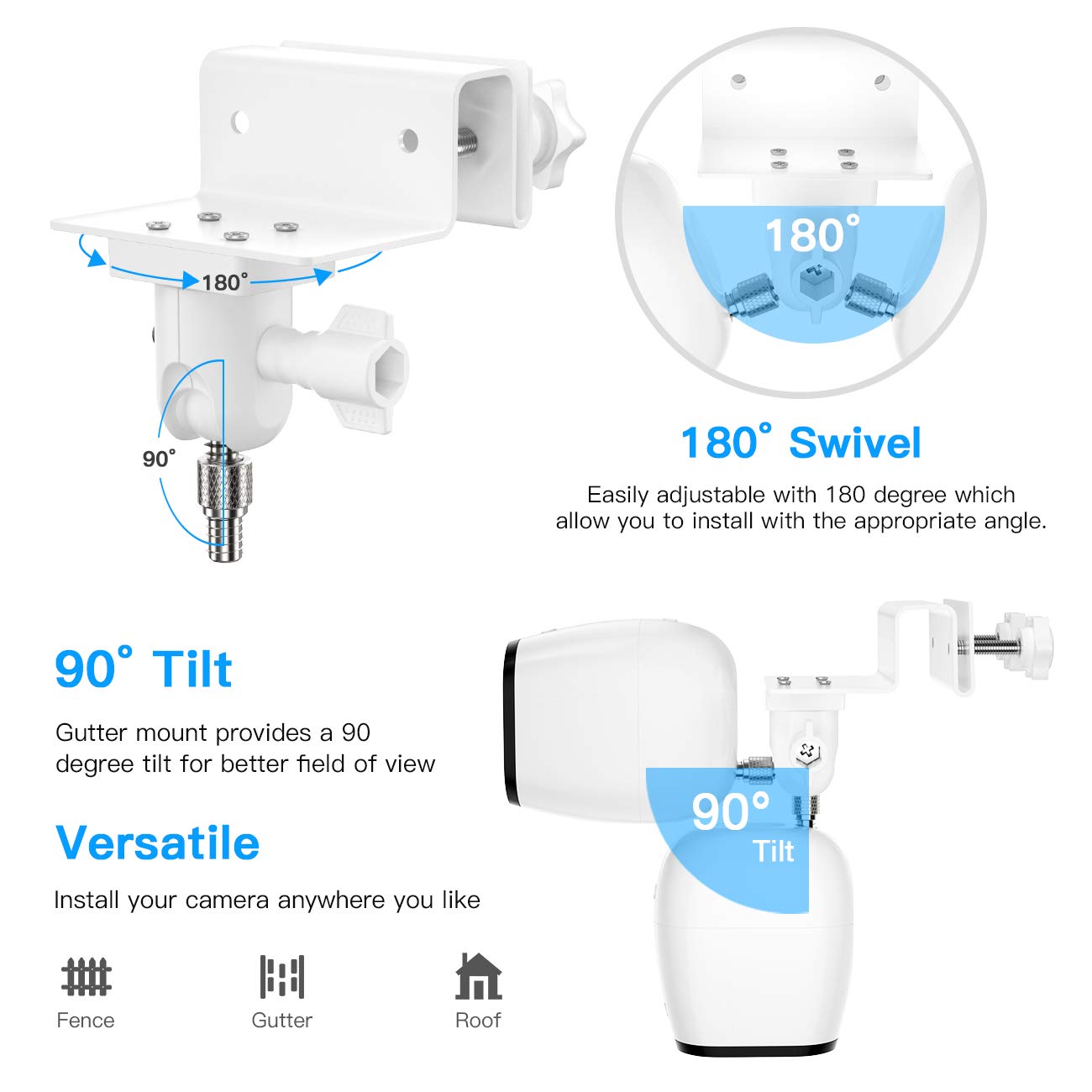 Okemeeo Universal Gutter Mount For Cameras With 1/4'' Screw Compatible With Arlo Essential, Arlo Ultra 2, Arlo Pro 5S, Arlo Pro 3, Arlo Pro 4, For Eufy Cam 2C And More (White, 2 Pack