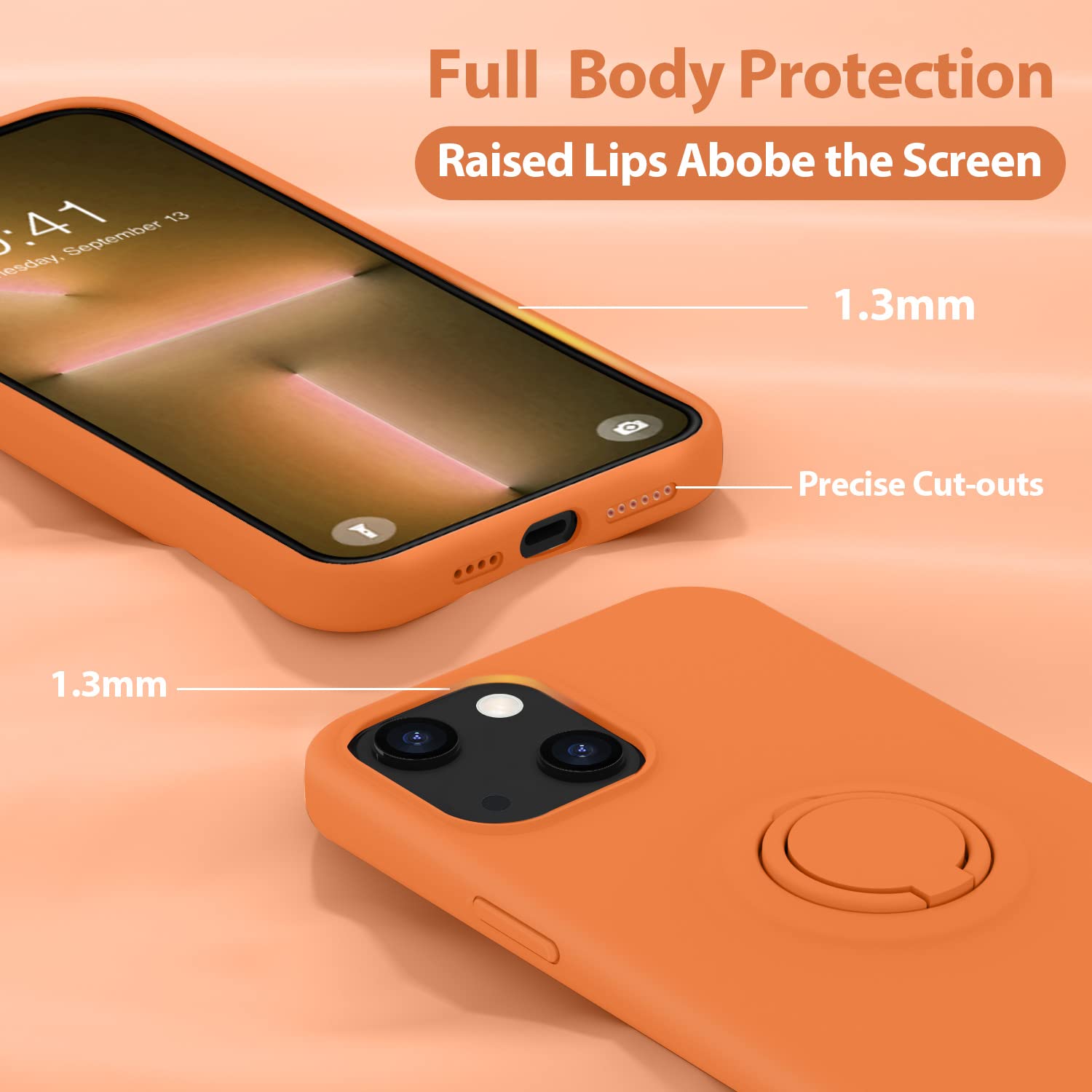 Mocca Compatible With Iphone 13 Case 6.1 Inch With Ring Kickstand | Liquid Silicone | Microfiber Liner | Anti Scratch Full Body