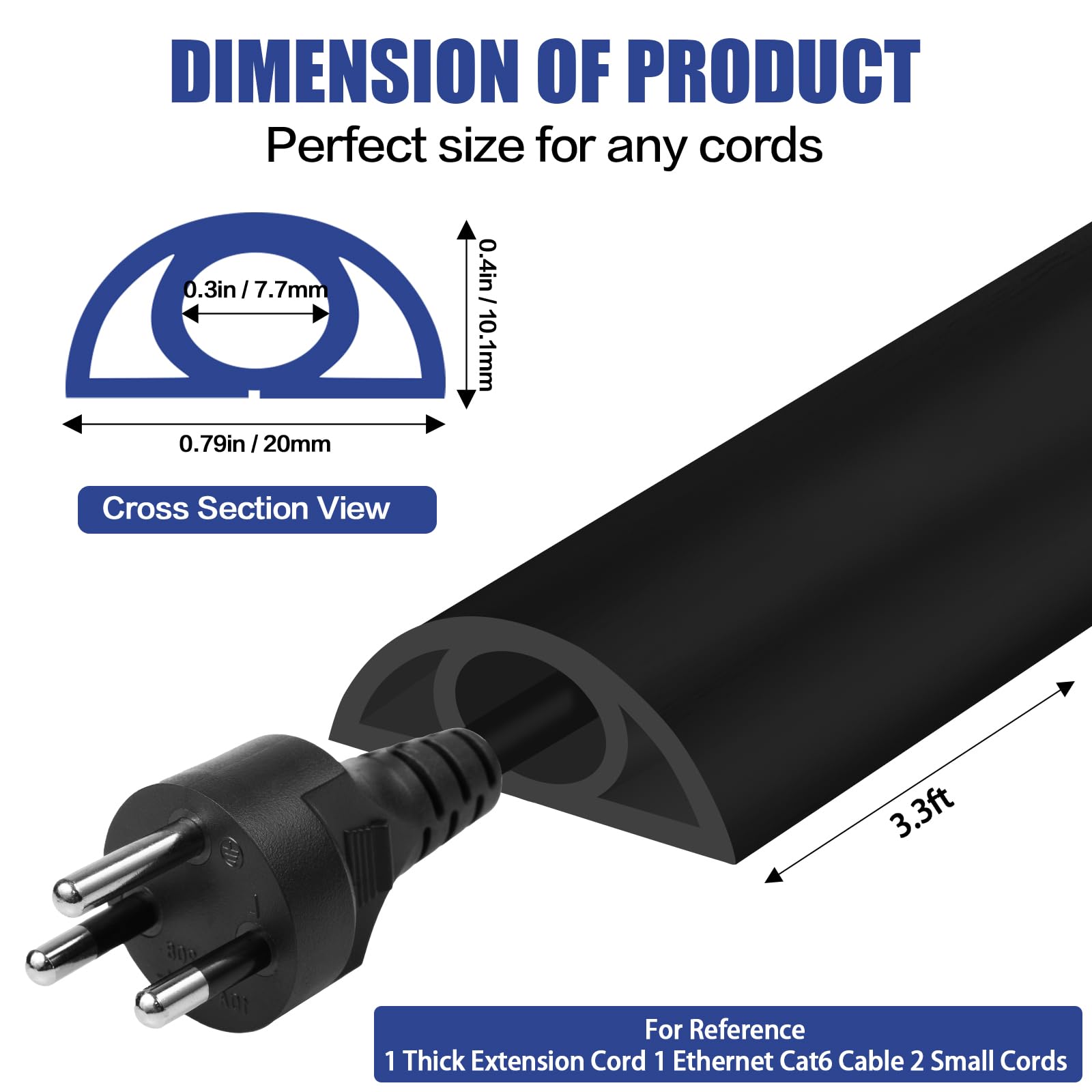 Floor Cord Cover Self Adhesive Cord Hider Floor 3.3Ft Floor Cable Management Power Cord Protector Floor Electric Cord Covers For