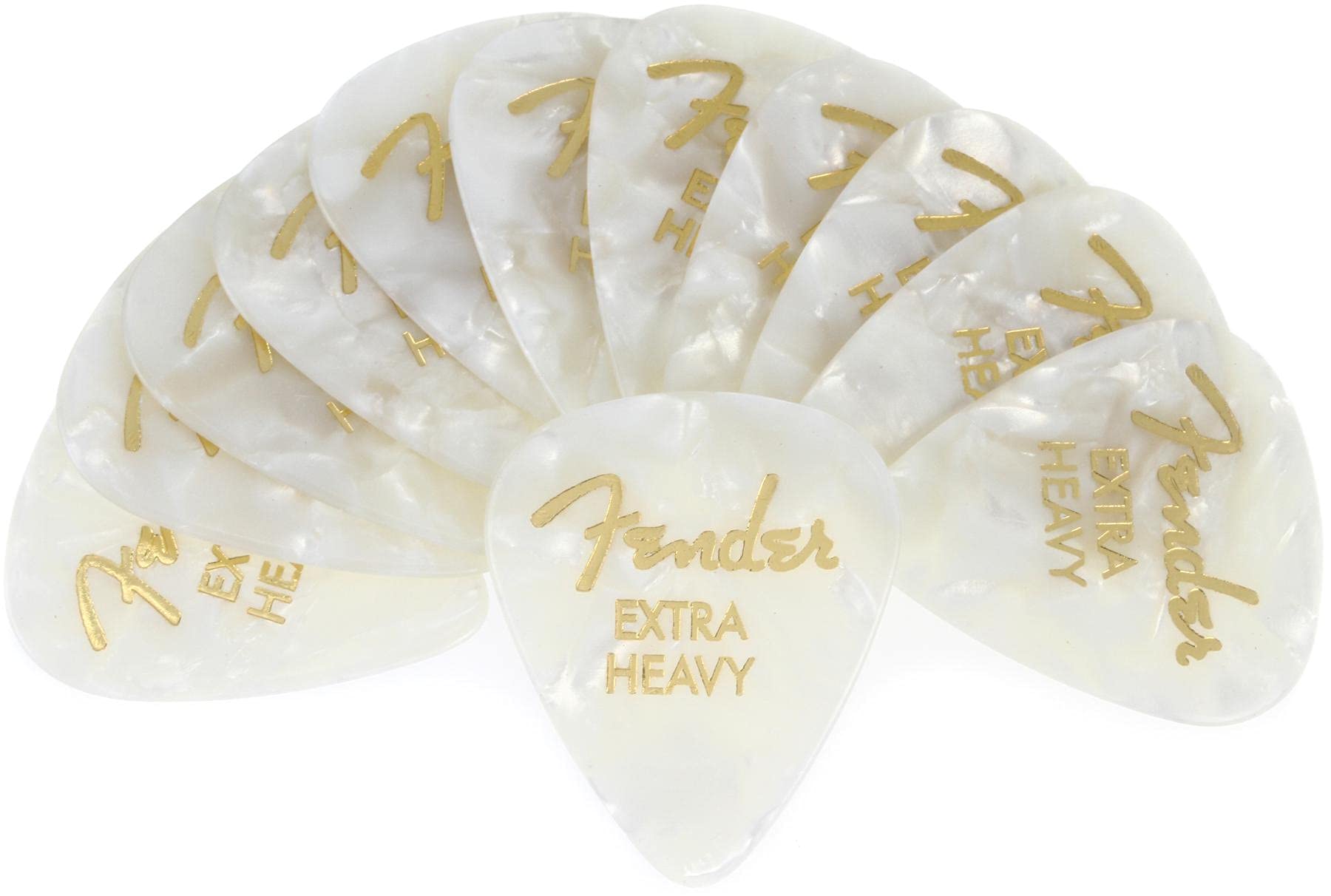 Fender Premium Celluloid Guitar Picks 351 Shape, White Moto, Extra Heavy, 12 Pack
