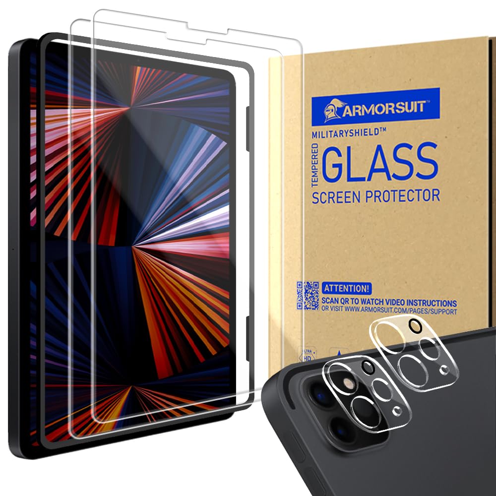 Armorsuit [2+2 Pack] Designed For Ipad Pro 12.9 Inch Tempered Glass Screen Protector 2020 4Th & 2021 5Th Gen With Camera Lens Pr