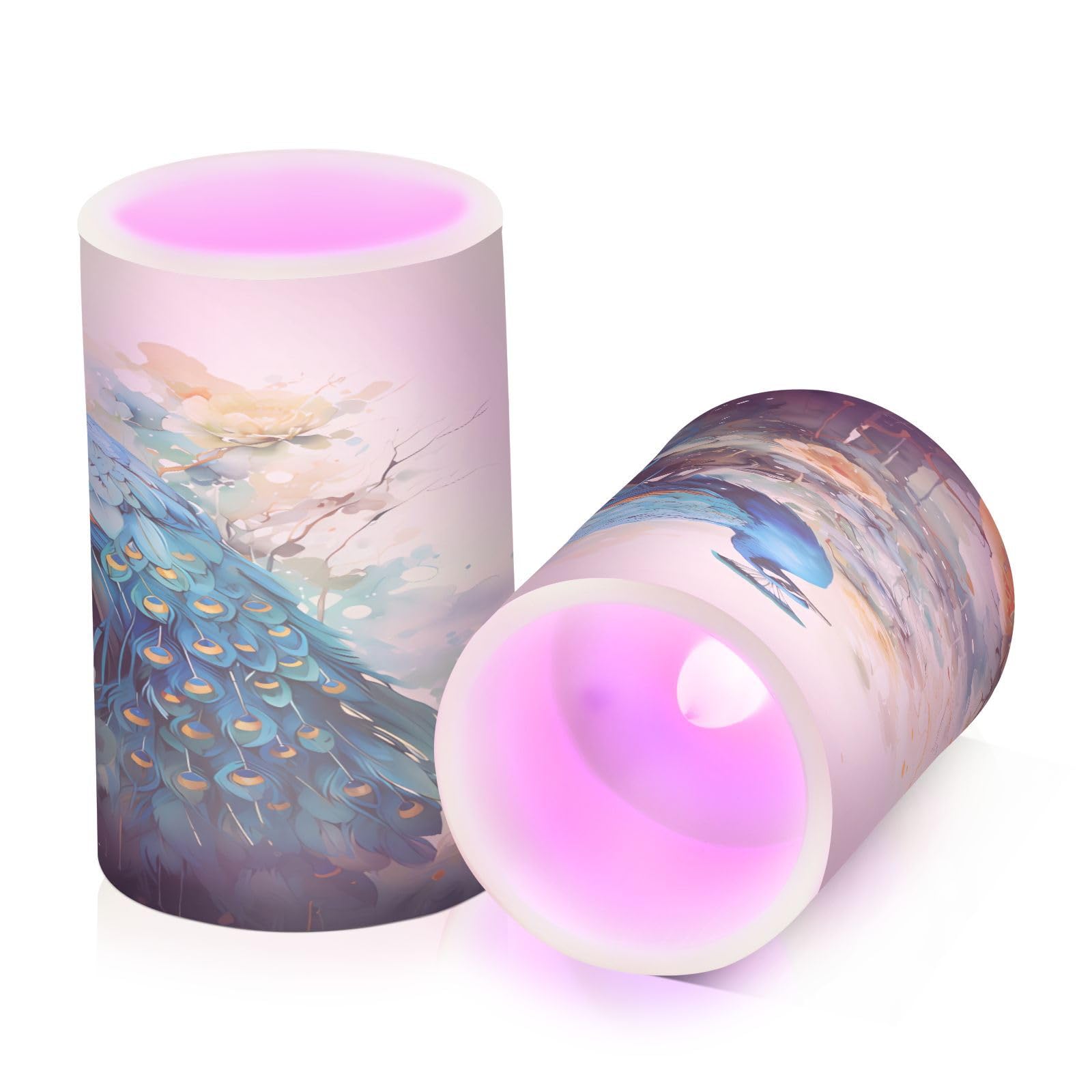 Alaza Blue Peacock Yellow Flowers Flickering Flameless Candles With Remote Timer,Tea Light Candles Pillar Votive Candles Set Of