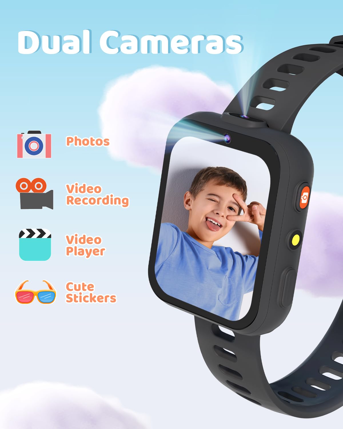 Biggerfive Smart Watch For Kids With Dual Cameras, 30 Puzzle Games, Video & Music Player, Audiobooks, Flashlight, Pedometer, Cal