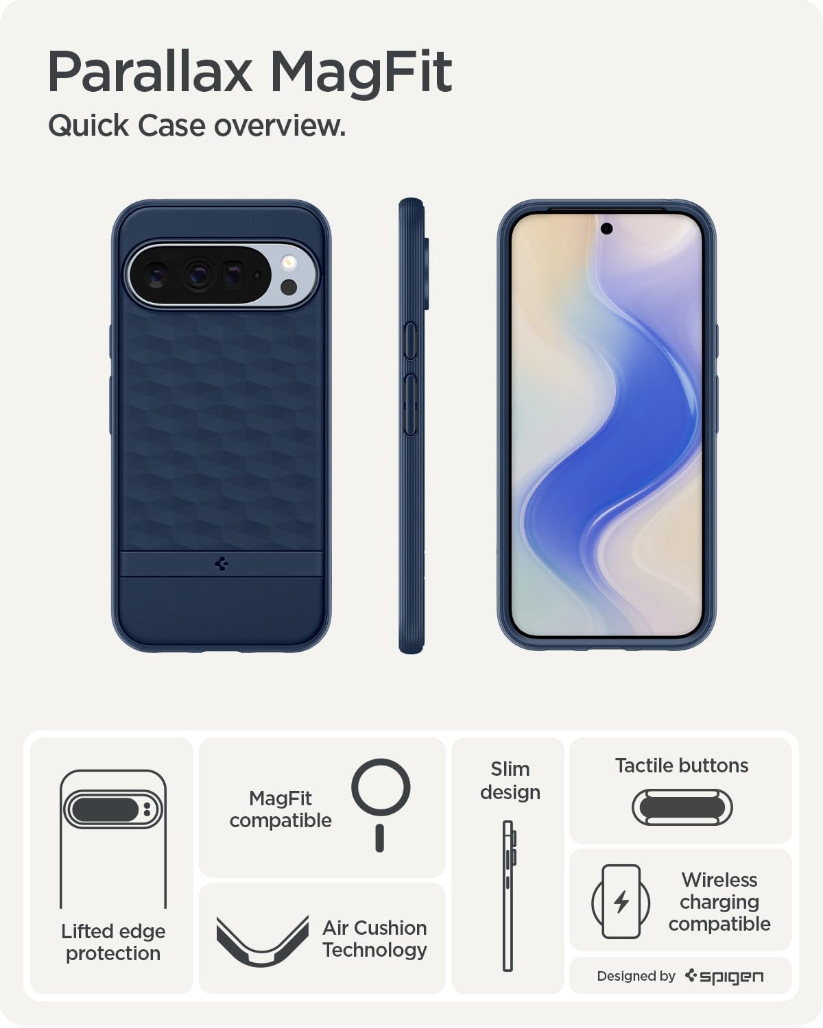 Spigen For Pixel 10/10 Pro Case, Parallax Magfit (2025) [Designed For Pixelsnap, Compatible With Magsafe Accessories] - Midnight