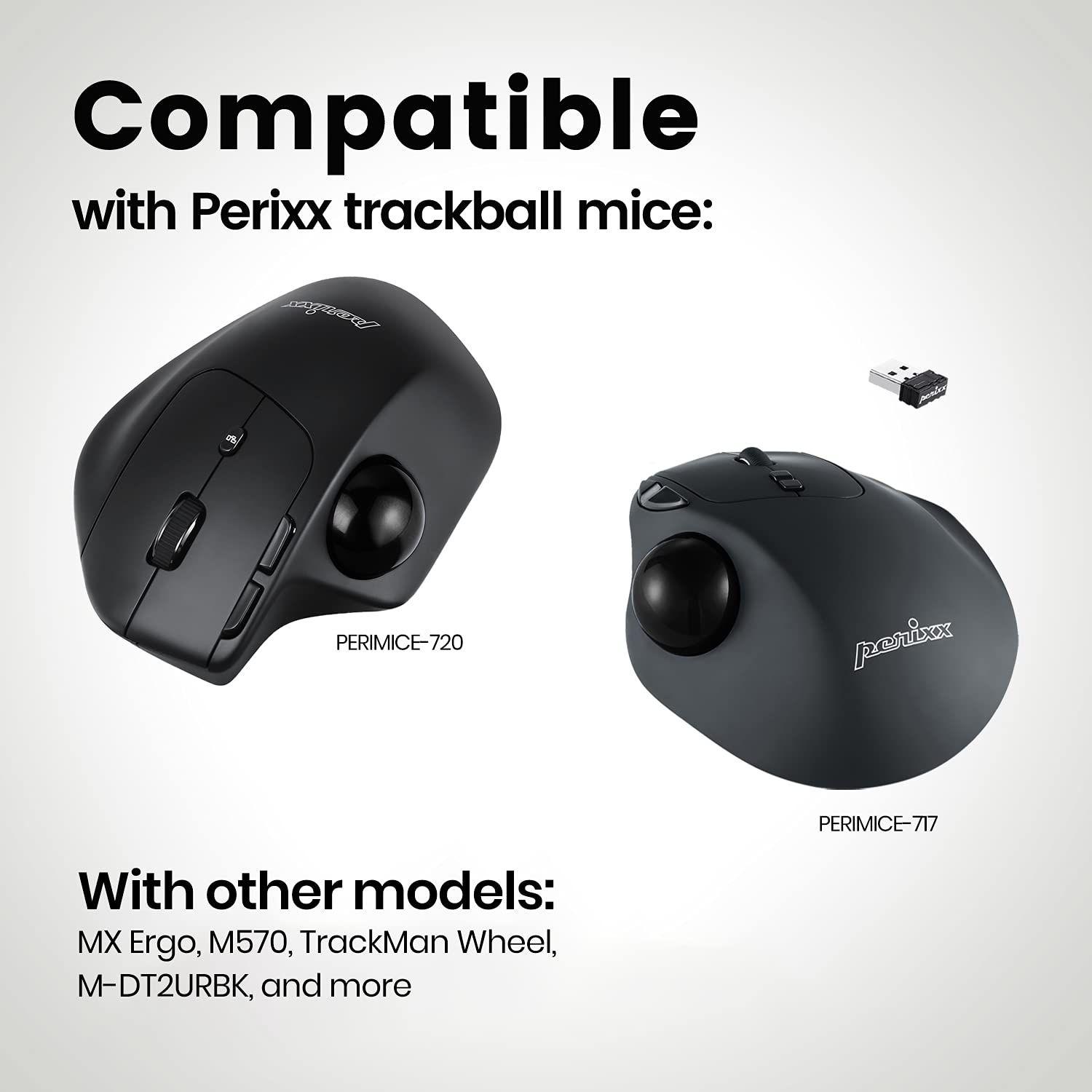 Perixx Peripro 303Gbk Small Trackball, 34Mm Replacement Ball For Perimice 517/520/717/720 And M570, Glossy Black