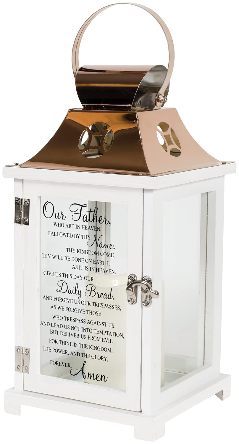 Carson Home Accents Indoor Outdoor Our Father Memorial Sympathy Copper Candle Lantern for Loss of Loved One with Automatic 6 Hou