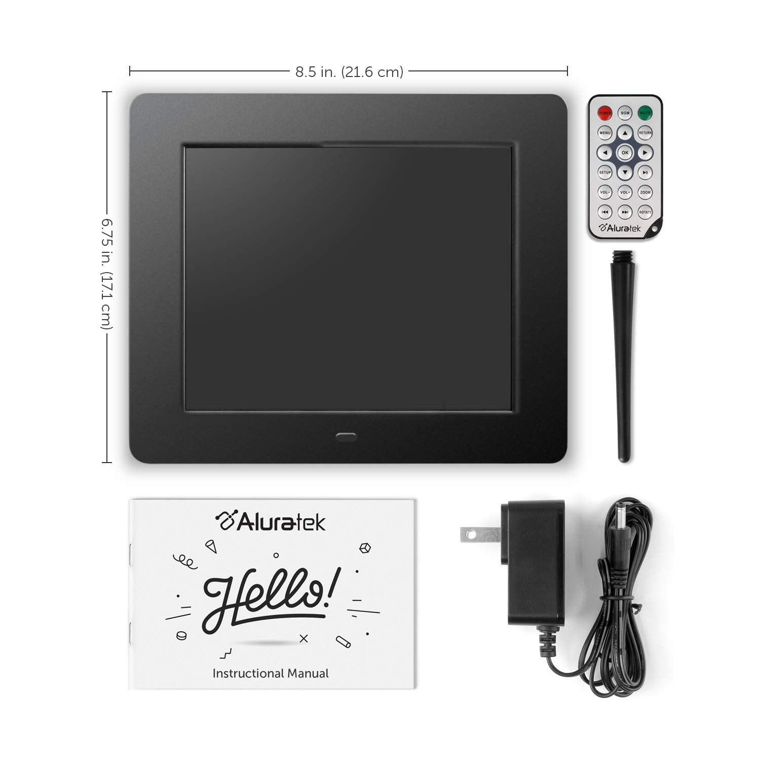 Aluratek 8'' Lcd Digital Picture Frame, 4Gb Built In Memory, Usb/Sd/Sdhc Supported, Stylish Slim Modern Black Frame, Built In Cl