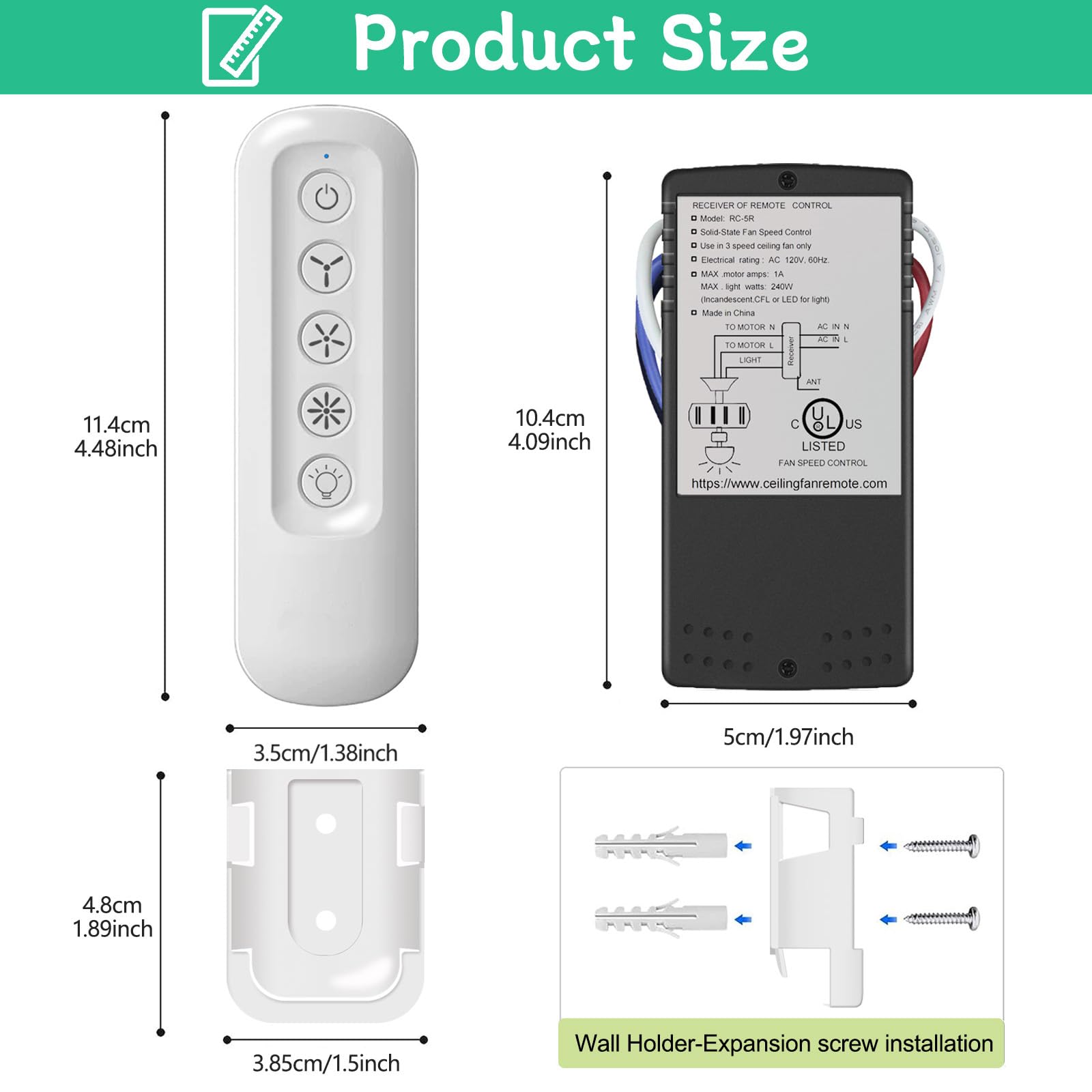 Universal Ceiling Fan Remote Control Kit For Replaced, Replacement For Harbor Breeze Hampton Bay Litex, 3 Speed Light Dimmer, Su