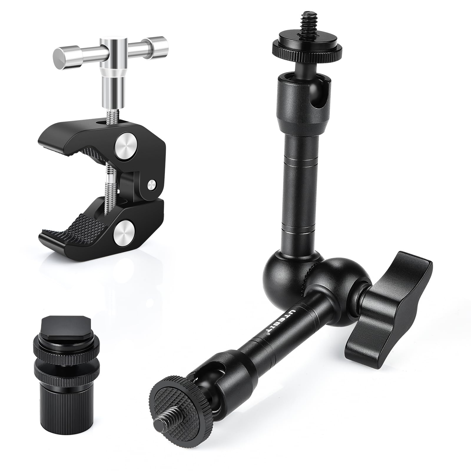 Utebit Adjustable Magic Arm With Super Clamp,9 Inch With 1/4' And 3/8' Thread,Articulating Arm Clamp Friction Power Arm Crab Screw Kit For Lcd Monitor, Led Light, Flash Light, Camera Rig