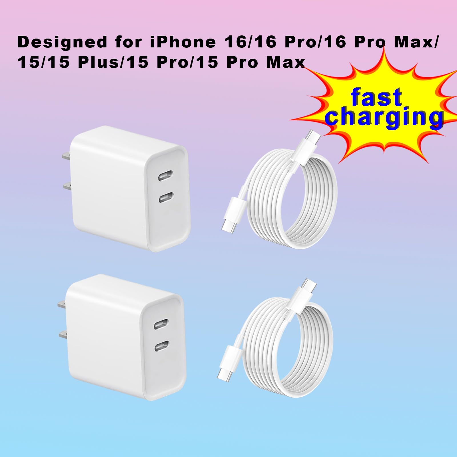 2 Pack Usb C Charger Block,Dual Port Usb C Fast Charging Block,Wall Charger For Iphone 16/16 Plus/16 Pro/16 Pro Max/Iphone 15/15