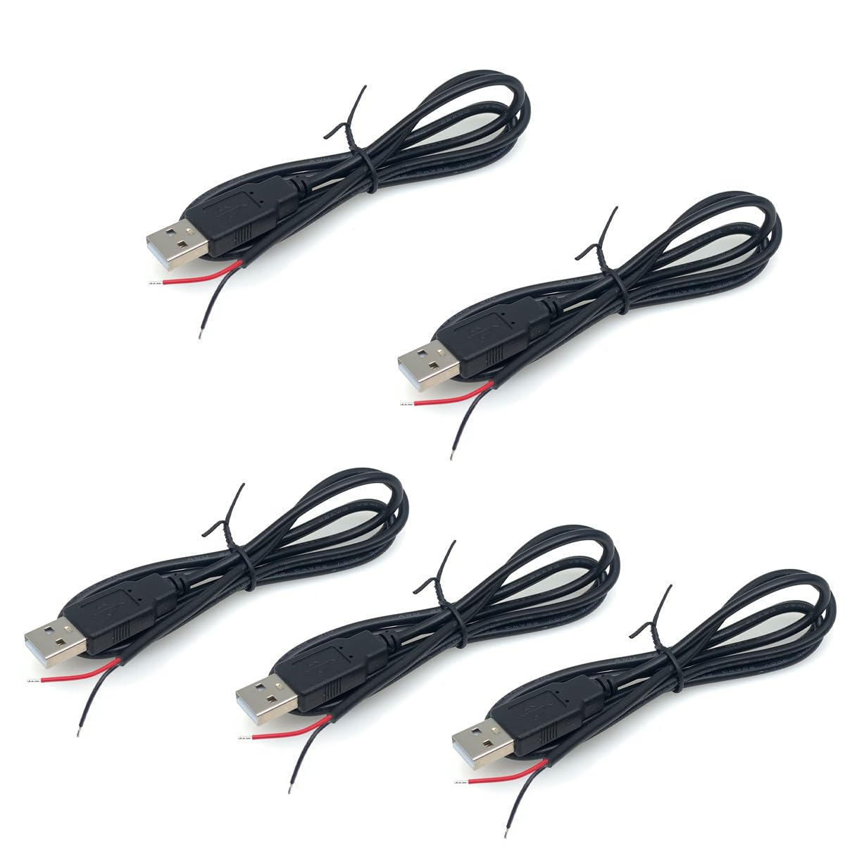 Jienk 5Pcs 3.2Ft 22Awg Usb 2.0 Male 2Pin Pigtail Cable, 3A 5V Usb Type A 2 Core Bare Wire Open End Extension Cable For Diy Repai