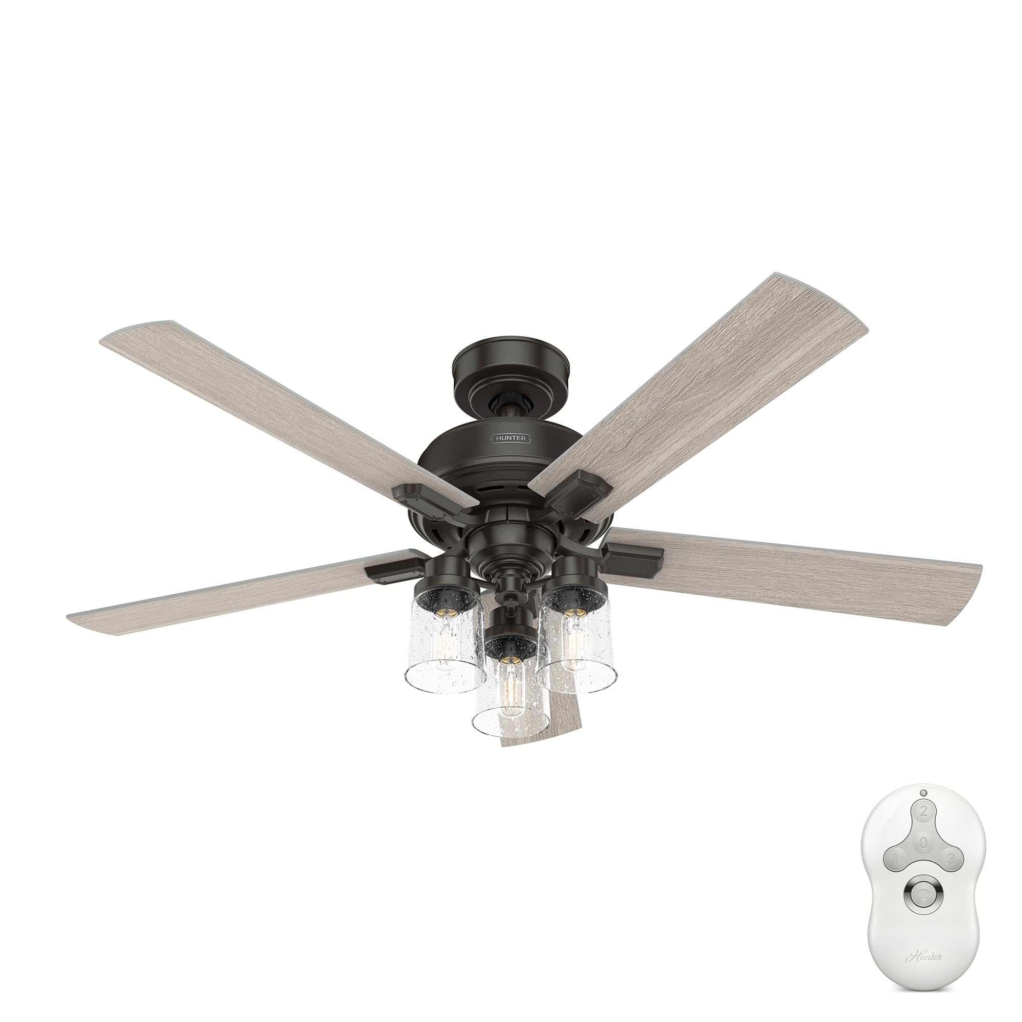 Hunter 52 inch Indoor Ceiling Fan with LED Lights and Remote Control - Bronze Ceiling Fan, Standard Mount, 5 Blades, For Bedroom