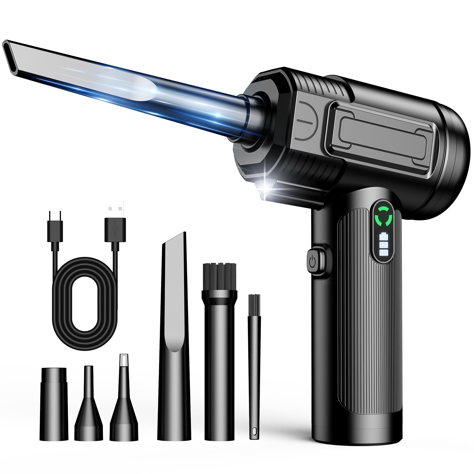 Compressed Air Duster: 100000RPM Electric Air Duster with LED Light Mini Air Blower Rechargeable Cordless Keyboard Cleaning Jet 