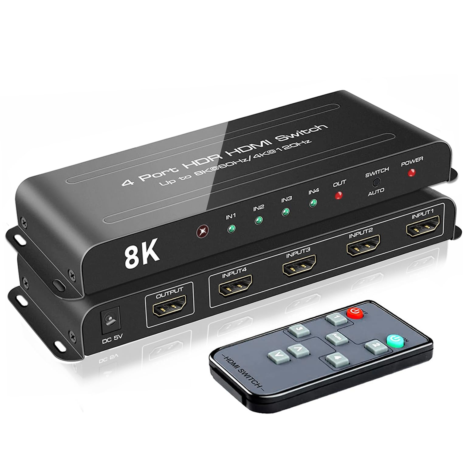 Roofull 4 Ports 8K Hdmi 2.1 Switch 4 In 1 Out 8K@60Hz 4K@120Hz Hdmi Switcher Selector With Remote Support Auto Switching 48Gbps 