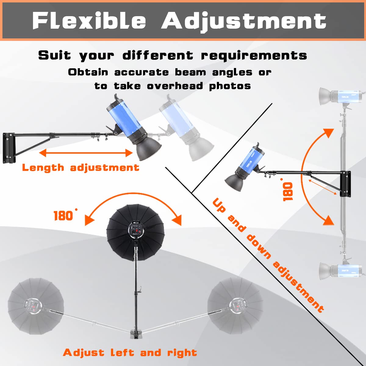 Wall Mounting Triangle Boom Arm For Ring Light, Support 180 Flexible Rotation, 28 51In Adjustable Length, Save Space, For Monoli