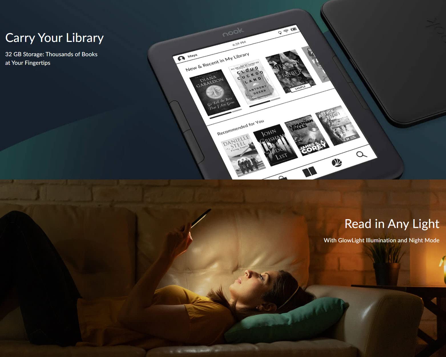 Barnes & Noble Nook Glowlight 4 Ereader | 6'' Touchscreen | 32Gb | Black | Bnrv1100