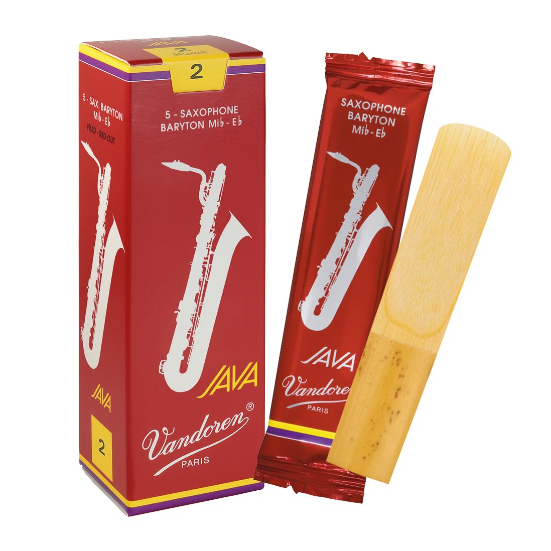 Vandoren SR342R Bari Sax JAVA Red Reeds Strength 2; Box of 5
