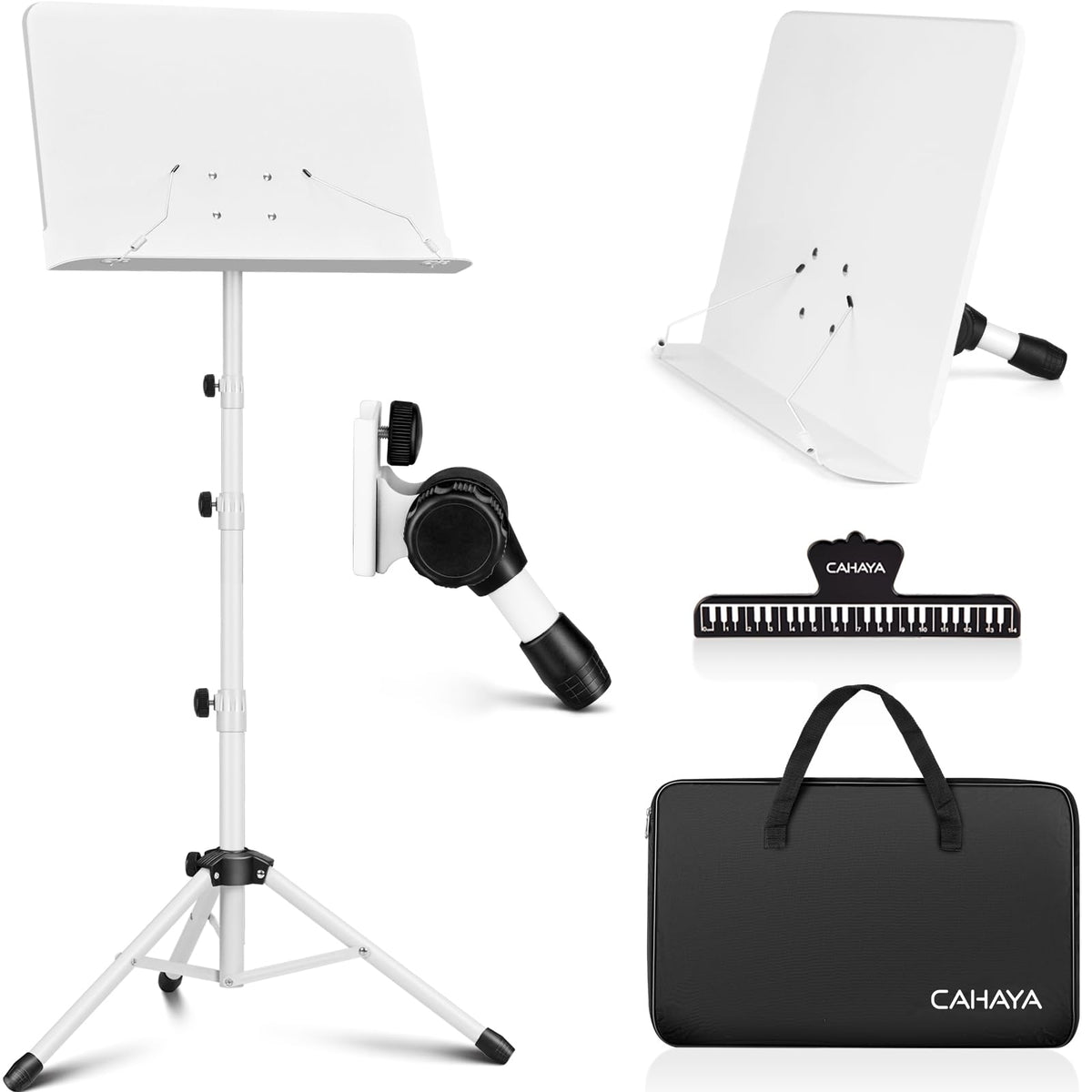Cahaya 5 In 1 Heightened Dual-Use Sheet Music Stand & Desktop Book Stand Metal Portable Solid Back With Height Adjustable From 3