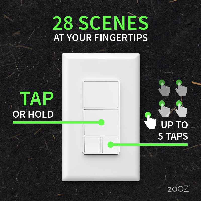 Zooz 800 Series Z Wave Long Range Wall Remote & Scene Controller Zen37 (Battery Powered), White | Z Wave Hub Required