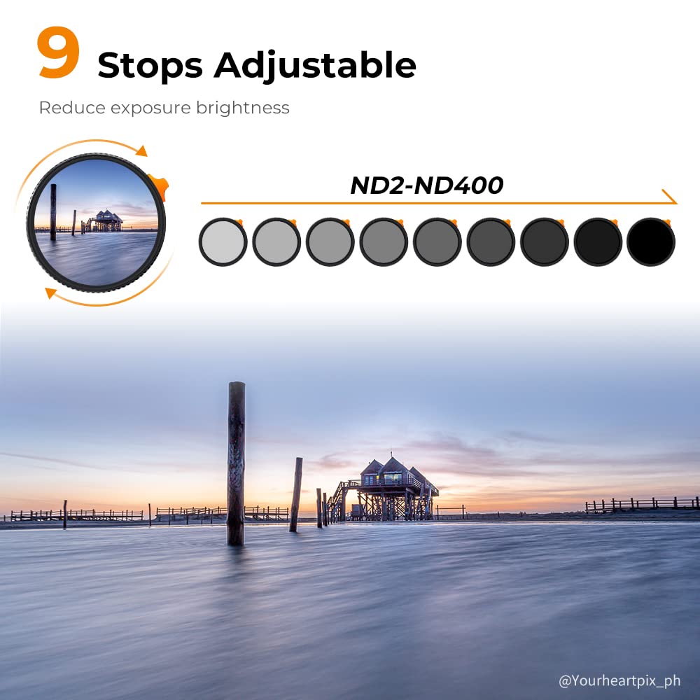 K&F Concept 43Mm Putter Variable Nd Filter Nd2 400 (1 9 Stops) 28 Multi Layer Coatings Import Agc Glass Adjustable Neutral Densi
