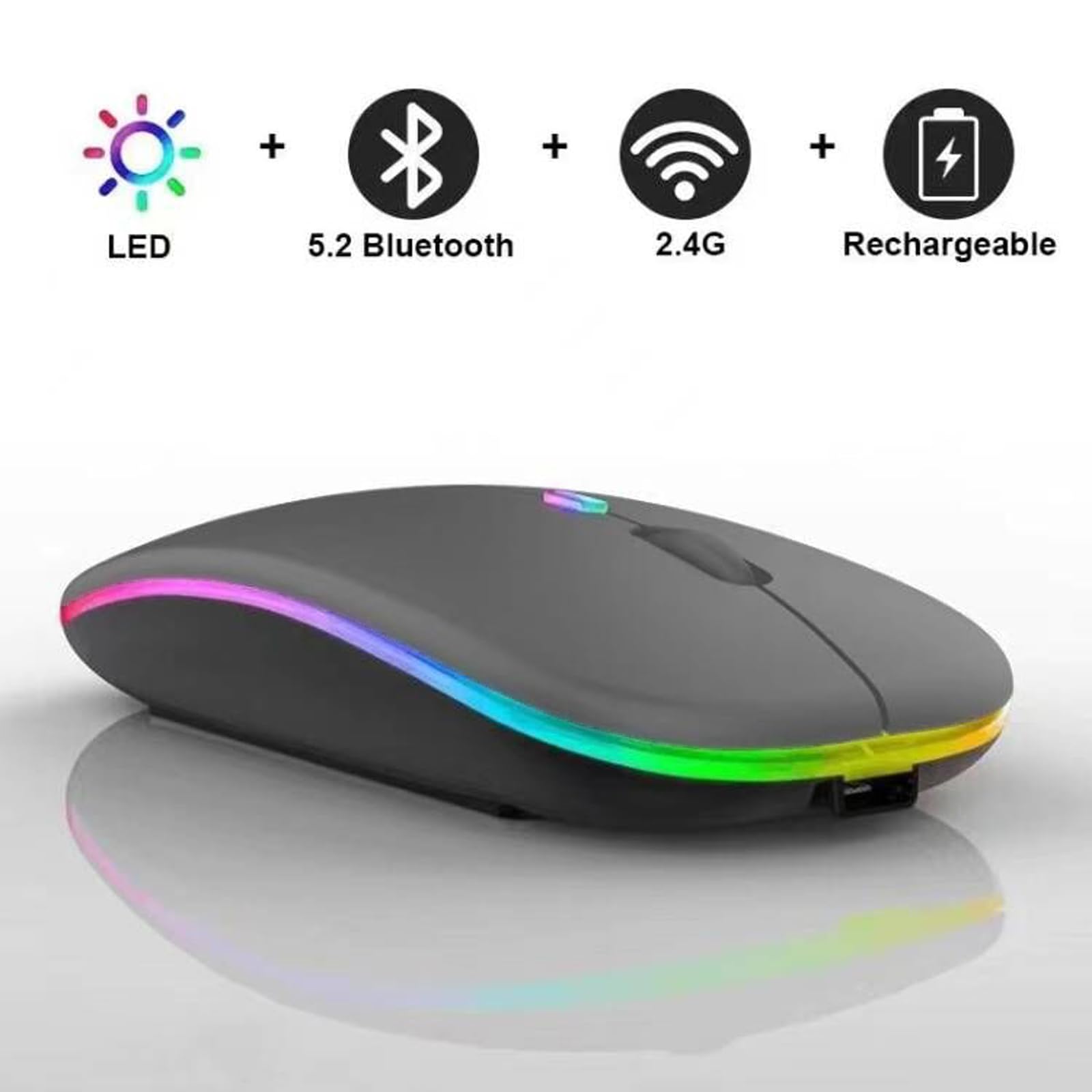 Guiheng 10 Pack Wireless Bluetooth Mouse,Led Dual Mode Rechargeable Silent Slim Laptop Mouse,Portable(Bt5.2+Usb Receiver) Dual M