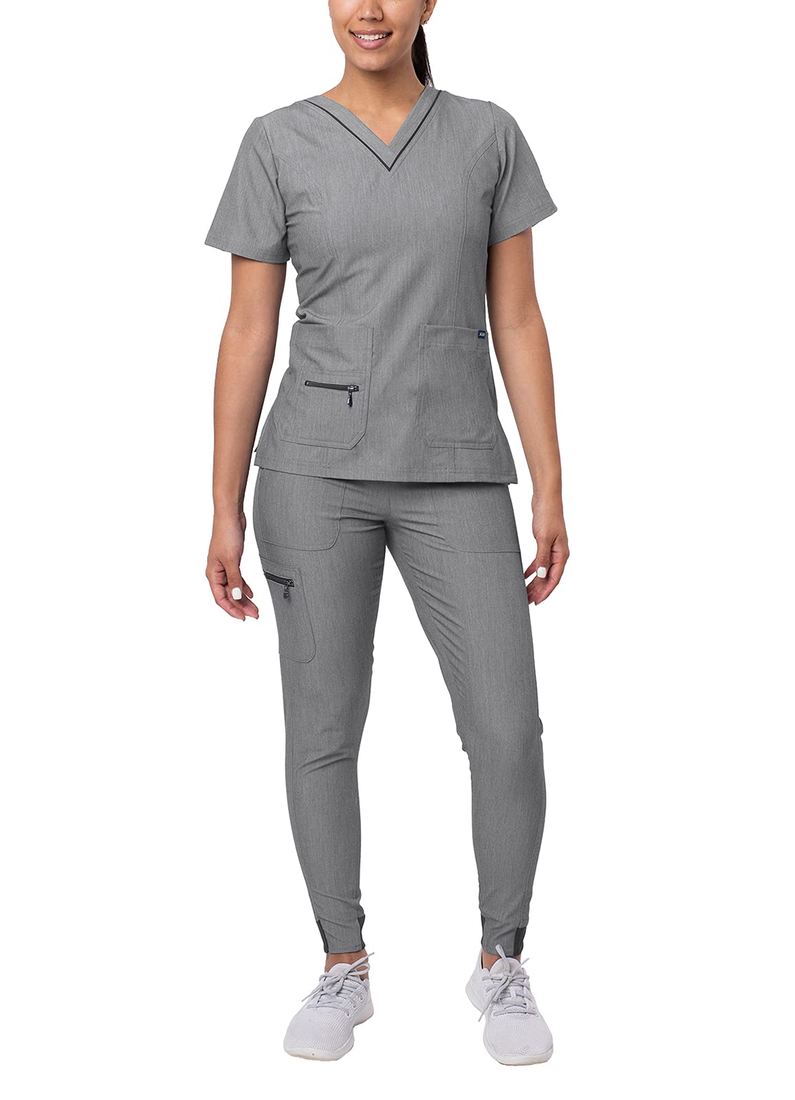 Adar Pro Flawless Plus Scrub Set For Women   Elevated V Neck Top  Jogger Scrub Pants   P9600   Heather Grey   2X